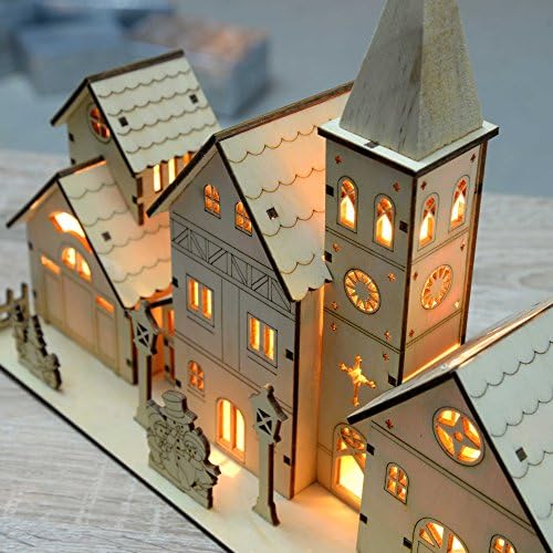 WeRChristmas Pre-Lit Wooden Church Scene Illuminated with 4 Warm LED Lights, 28 cm - Large, White