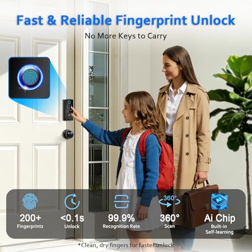 Smart Door Lock Deadbolt, Keyless Entry Door Lock with Fingerprint & Keypad,App Control,Auto Lock,Secure Electronic Digital Lock for Front Door Home Apartment Rental,Easy Installation,Matte Black - image 3