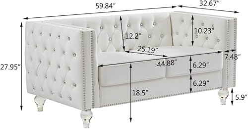 Miniatura 20 de i-POOK Sofá Chesterfield de terciopelo de 83 pulgadas de ancho con 3 asientos, 2 almohadas de felpa, patas de cristal y brazos recortados con cabeza