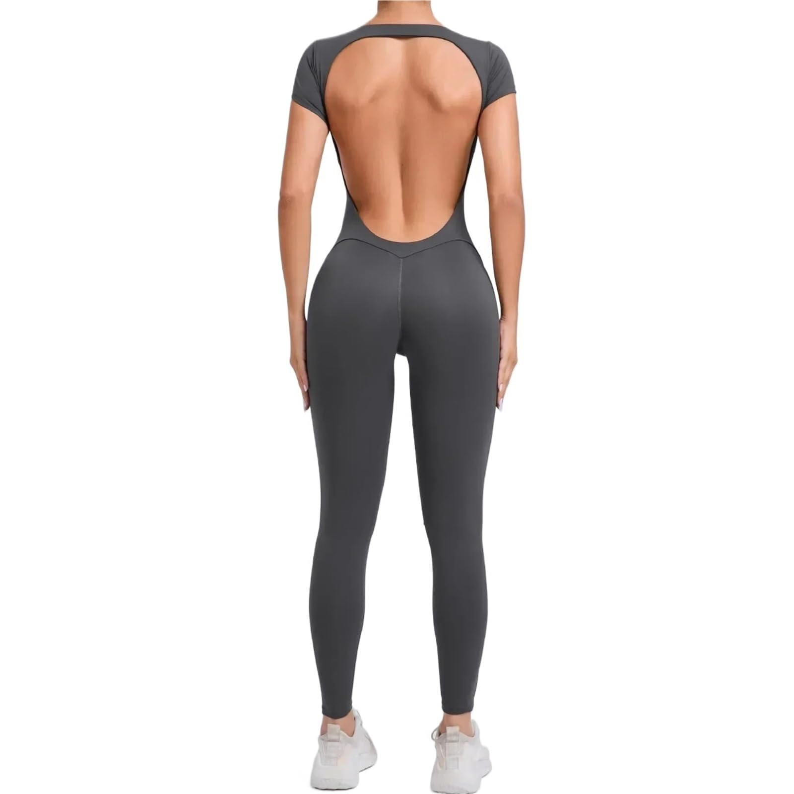 Combinaison De Yoga Une PièCe Combinaisons de Yoga sans Couture, Sport, Fitness, Levage des Hanches, Manches Courtes, Dos Nu, Une pièce, Leggings de Gymnastique, survêtement(Gray2,S)