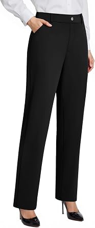 DLOODA Womens Dress Pants High Waisted Stretchy Straight Leg Work Pants Office Business Casual Slacks with Pockets