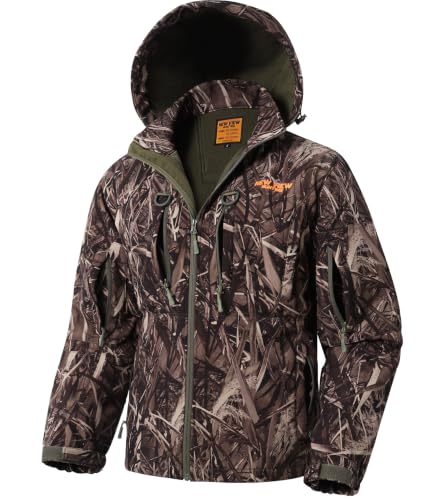 Image of NEW VIEW Camo Hunting Jackets for Men, Warm Fleece Lined Hunting Jacket with Hood, Quiet Water Resistant Hunting Clothes
