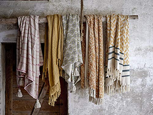 Bloomingville Hochwertige Tagesdecke 160x130 cm – Vielseitige Kuscheldecke aus recycelter Baumwolle, ideal als Sofadecke, kuschelig weich und pflegeleicht (Gelb)