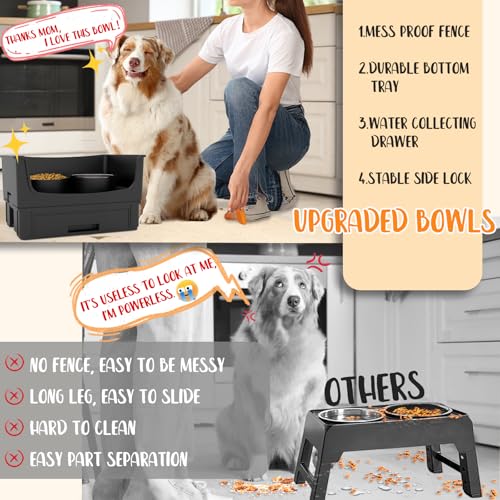 Mess Proof Raised Dog Bowls,Elevated Dog Bowl Stand Set 2 Stainless Steel Food Bowls,Splash Water Collection Non-Slip Medium Sized Feeding Table - Image 6