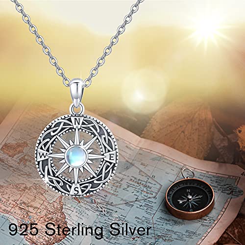 TUGHRA Graduation Necklace Sterling Silver Compass Necklaces for Women Men Celtic Moonstone Pendant Necklace Inspirational Jewelry Gifts for Women Girls Boys Friendship Talisman Gifts for Her Him - Image 4