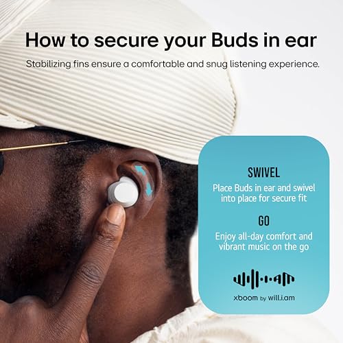 Image of LG xboom Buds by will.i.am, xboom Signature Sound by will.i.am with Graphene Drivers, 3 Mic Active Noise Cancellation, Up to 30 Hours of Battery, IPX4 Water Resistant, White