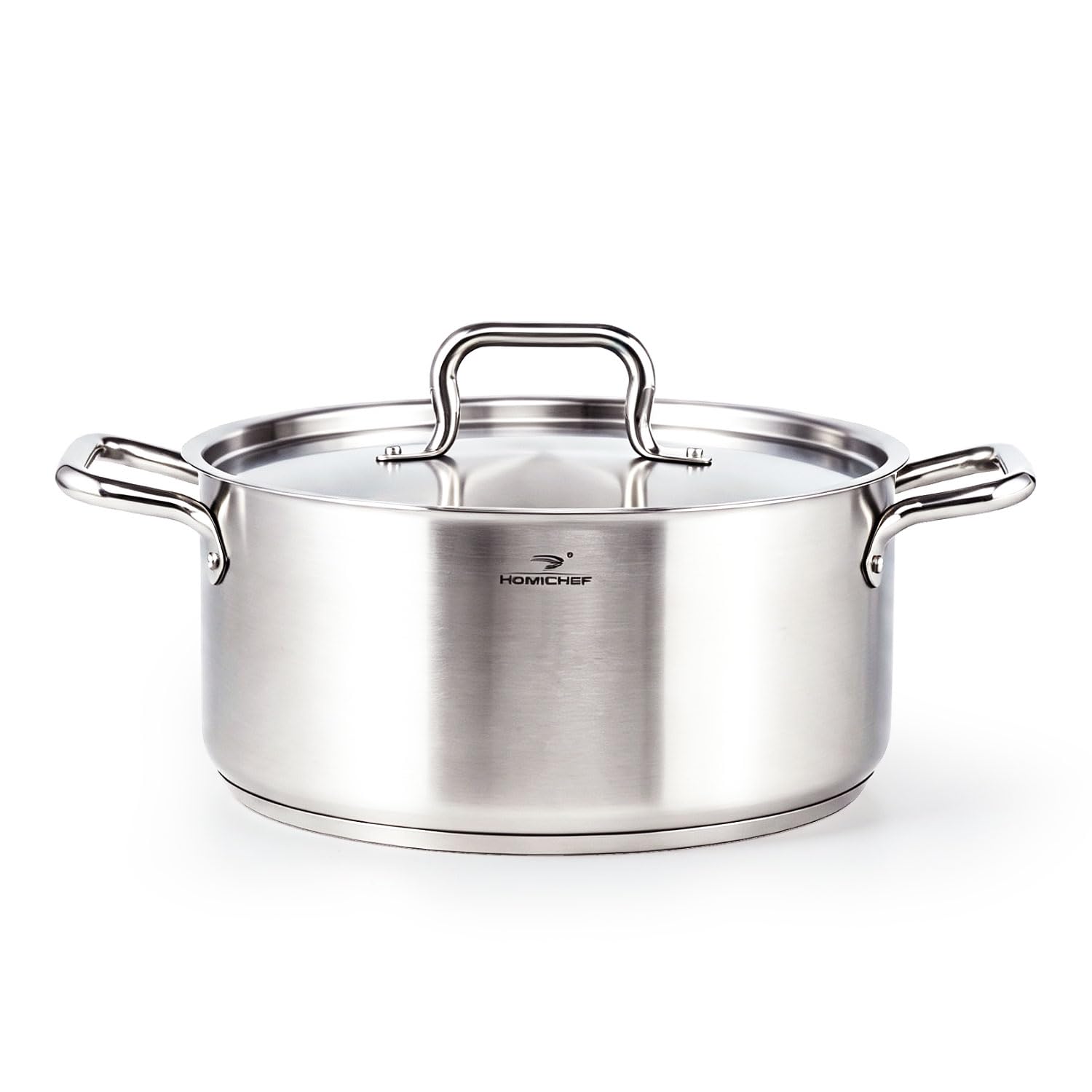 HOMICHEF Braiser Pan 8 Quart con coperchio in acciaio inox senza nichel – Braiser lucido opaco con coperchio in acciaio inox – Padella pesante non tossica induzione