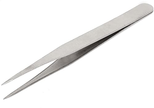 IIVVERR Pinzas rectas de punta pulida en tono plateado, herramienta manual de 4.528in de largo (Tono plateado Punta puntiaguda Pulida Pinza recta,