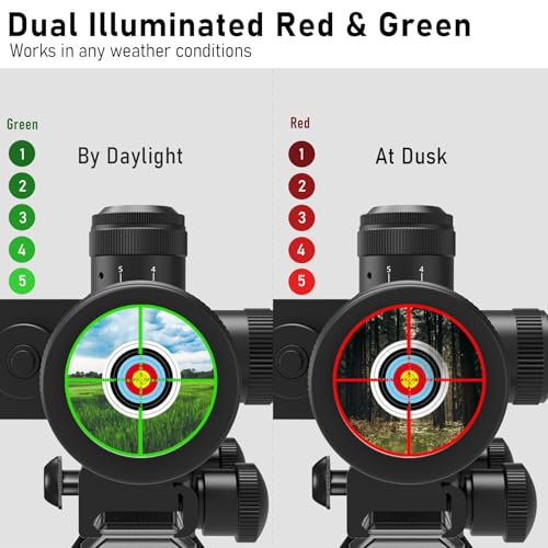 UUQ 2.5-10x40 Rifle Scope with Red/Green Illuminated Mil-dot with Red/Green Laser Combo-Green Lens Color,Tactical Scope for Gun Air Hunting,Free 20/11mm Mounts