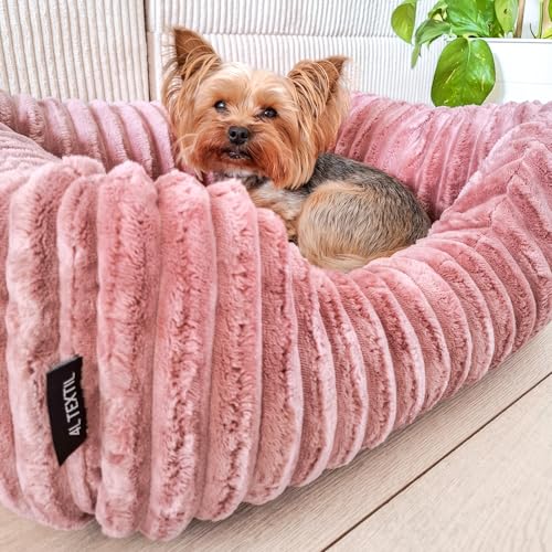 4L Textil Bella Plüsch-Hundebett Premium-LINE Kuscheliges Hundekörbchen aus Cord Katzenkorb Hundekorb für Welpen Hundebett flauschig Hundesofa kleine Hunde (Rosa, 60x40 cm)