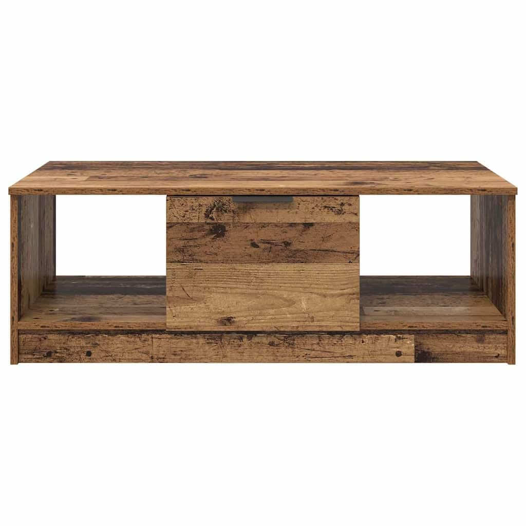 Mesa de centro con cajones de madera recuperada de 102 x 50 x 36 cm, mesa de salón con espacio de almacenamiento y estante, mesa auxiliar moderna para salón y sofá
