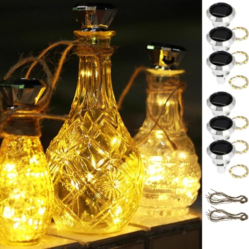 Image of 6Pcs Solar Wine Bottle Lights 20 LED Solar Bottle Fairy Light with Cork, 2M Copper Wire Outdoor Waterproof Cork Lights for Bottles Auto On/Off Decorative Lamp for Christmas Party Festival (Warm)