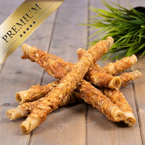 Lyra Pet® 1 kg Kaurollen mit Hühnerbrust ca. 30-34 cm | Kausnack zahnreinigend | Leckerli aus Rind & Huhn | Langer Kaugenuss | Fettarm | Wiederverschließbar | Getrockneter Kauartikel für Hunde