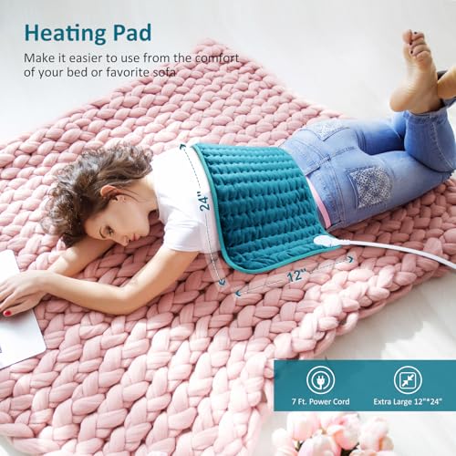 Image of Heating pad for Back /Shoulder /Neck /Abdomen, Heating Pads with 6 Fast Heating Settings, Auto-Off, Machine Wash, Birthday Gifts for Women Mom Men Dad, Extra Large 12 inchx24 inch, Blue