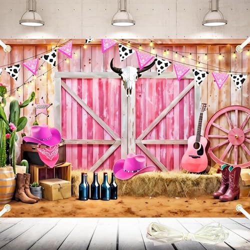 Fondo fotográfico Cowgirl 7x5 pies rosa para fiesta miniatura 1