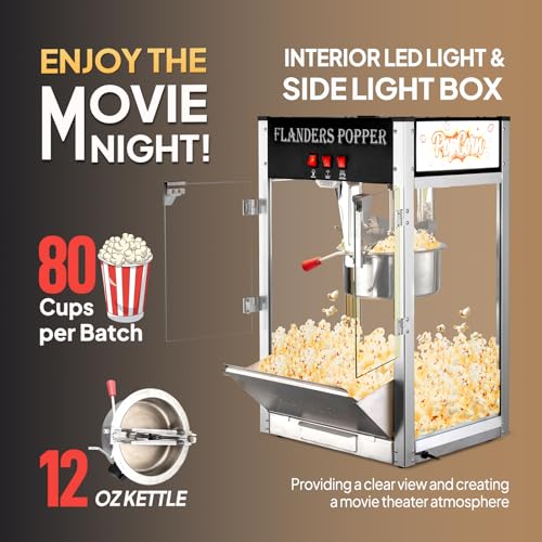 Image of ROVSUN Popcorn Machine with 12 Ounce Kettle Makes Up to 80 Cups ETL Certified, Countertop Popcorn Maker Commercial Popcorn Machine w /Stainless Steel Scoop, Oil Spoon & 3 Popcorn Cups for Theater Home