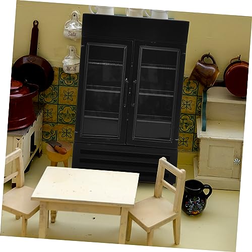 Operitacx Miniatuur Eten En Spelen Dubbele Deur Koelkast Mini Model Vriezer 1:12 Minuten Ob11 Poppenhuis Poppenhuis Speelhuis (zwart) Keuken Speelkast Mini-huis Poppen Benodigdheden Houten - Afbeelding 7