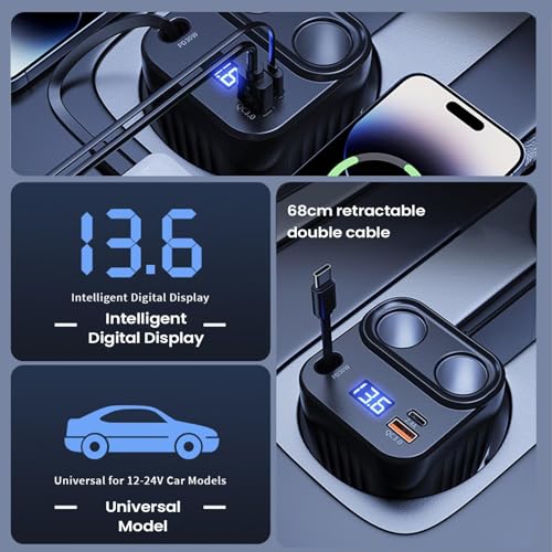 Cable ajustable de 60W en cargador de coche para teléfono celular 4
