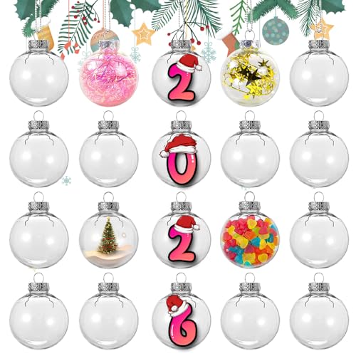 20 Stück Weihnachtskugeln Klar,6CM Befüllbare Weihnachtskugeln,Christbaumkugeln DIY,Durchsichtige Christbaumkugeln,Durchsichtige Kunststoffkugeln (6 cm)