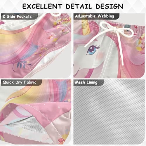 Pigsaly Boys Swim Trunks Unicorn Gold Flowers Boys Board Shorts Swimsuit Swimwear Summer Bathing Suit 2T3