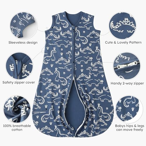 Image of Yoofoss Baby Sleep Sack 6-12 Months 0.5 TOG Baby Wearable Blanket, 100% Organic Cotton Infant Toddler Sleeping Sack 2-Way Zipper Lightweight Sleep Sack, Grizzly