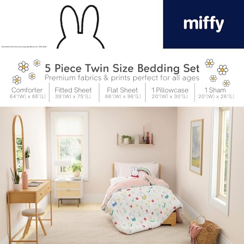 Image of Miffy Bedding 5 Piece Super Soft Cozy Reversible Comforter and Sheet Set with Sham, Twin, (Officially Licensed Product) by Franco