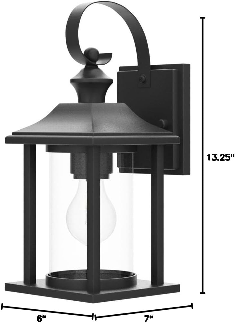 Twin Pack - Designers Impressions 73478 Black Outdoor Patio/Porch Wall Mount Exterior Lighting Lantern Fixtures with Clear Glass