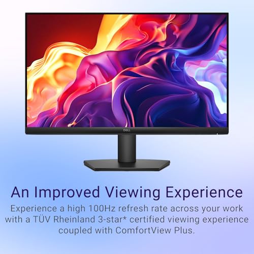 Image of Dell 24 inch Monitor, FHD (1920 x 1080), 100Hz, IPS Panel, AMD FreeSync, 5ms, VESA, Low Blue Light, Flicker Free, Anti-Glare, HDMI & VGA, Ultra-Thin bezels, Tilt Adjustment, Black