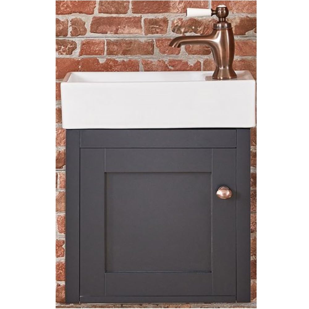Milano Aged Bronze (Round) Thornton Black Grey 400Mm Wall Hung Bathroom Vanity Unit Basin Bronze Handle