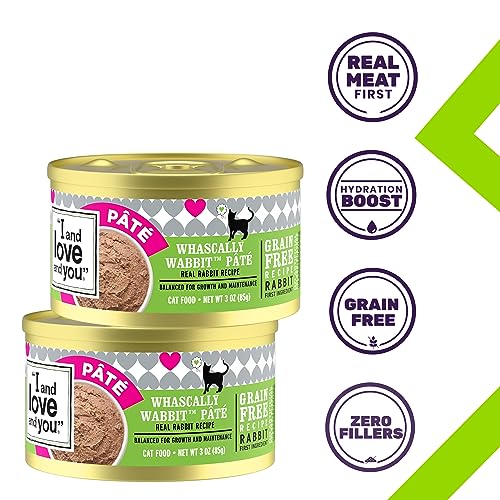 Image of I AND LOVE AND YOU Wet Cat Food - Whascally Wabbit Pate - Rabbit Recipe, Grain Free, Filler Free, 3oz Pack of 4 Cans