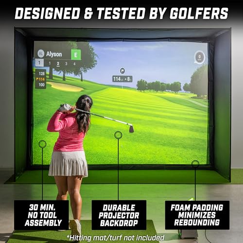 Image of GoSports Golf Simulator Enclosure Nets - Complete Set with Frame and HD Impact Screen Kit - Indoor At Home Golf Training Equipment - Choose 10x8 ft, 12x9 ft, or 14x8 ft
