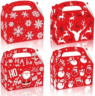 Dimetey 12Pcs Christmas Cupcake Boxes Christmas Cookie Boxes with Handle,Handle Christmas Muffin Pastry Holder Boxes Xmas Cupcake Gift Box Bakery Treat Boxes for Christmas Party (Red)