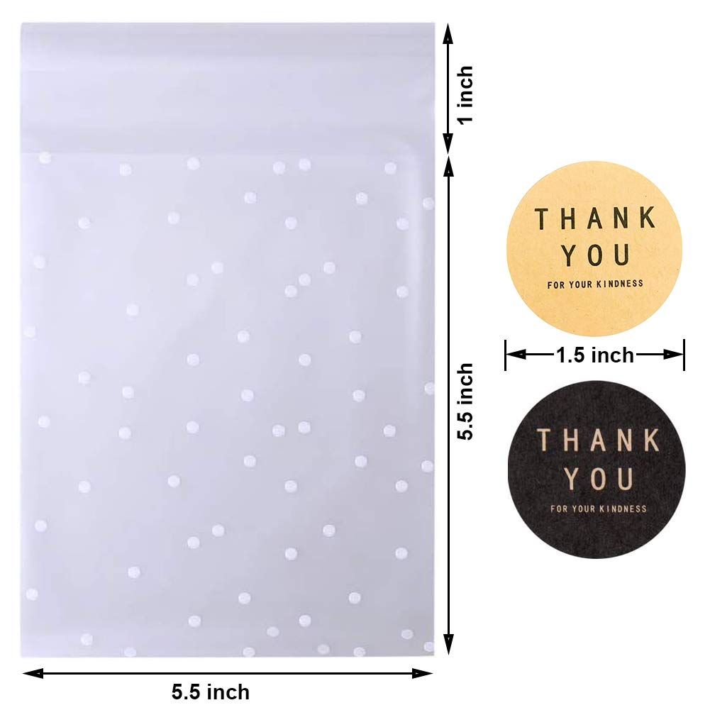 Bolsas autoadhesivas de plástico para galletas para regalo, 100 bolsas con 100 etiquetas de agradecimiento (5.5 x 5.5 pulgadas, 100 unidades)