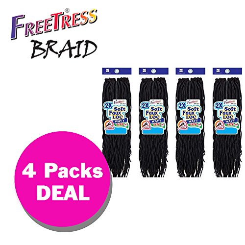 2X SOFT WAVY FAUX LOC 12" (4-Pack, 1B) - Freetress Synthetic Crochet Braid Dread Locks