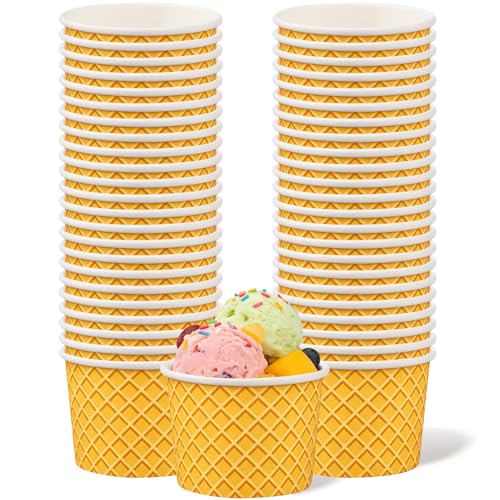 Image of 50 Pcs Paper Ice Cream Cups 4oz Ice Cream Disposable Dessert Bowls Small Treat Snack Bowls for Sundae Frozen Yogurt Soup Hot or Cold Food Containers Party Supplies