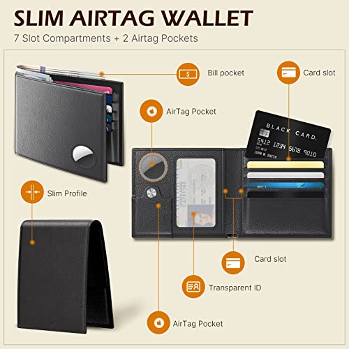 typecase Mens Leather Wallet with AirTag Holder: Hidden Pocket Compatible with Apple Air Tag,Top Grain Leather, Bifold, Slim, RFID Blocking - 10 Card Capacity | Bill Divider | ID Window (Black)4