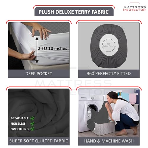 Image of Mattress Protector Queen Size 78x60 in | Luxury Hotel Collection Waterproof Cotton Quilted Mattress Protector | Cloud-Like Comfort,Breathable & Noiseless | Elastic Fitted Bed Cover (6.5x5 ft, Grey)