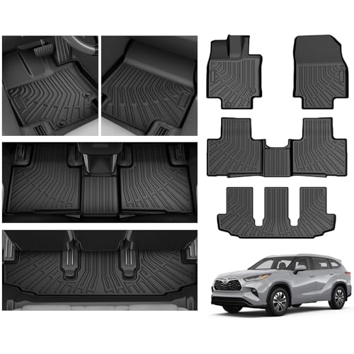 Highlander Floor Mats - Car Mats for Toyota Highlander 2020-2026 7-Seater (NOT Fit Grand Highlander) All Weather Floor Mat for Highlander Accessories Heavy Duty Rubber Mats Car Accessories