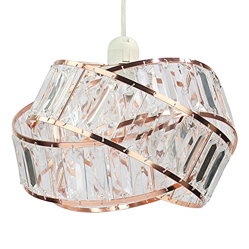 Chi-buy Shiny Ceiling Lamp Shade Modern Polished Chrome and Acrylic Transparent Beads Interwoven Ring Shade Accessories Plastic/Metal Frame Cromi (Rose Gold)