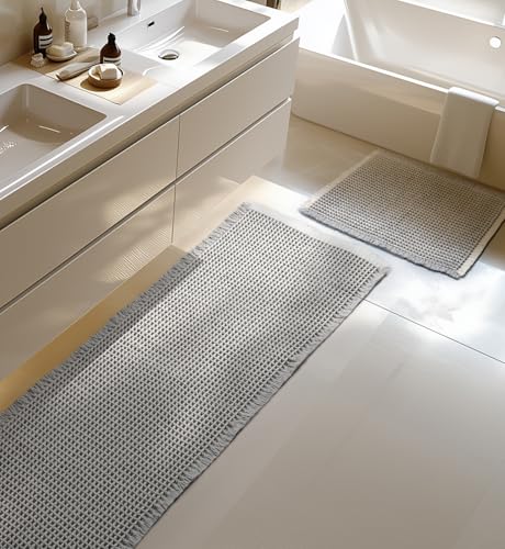Großes Badteppich Set, Boho Badematte Grau, Badezimmerteppich Set 2...