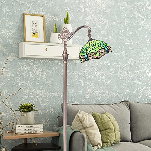 Zjart Tiffany Floor Lamp Blue Stained Glass Dragonfly Arched Gooseneck Antique Reading Light Angle Adjustable 12X18X65 Inches Bronze Finsh Bright Decor Corner Living Room Bedroom Office #TOP7