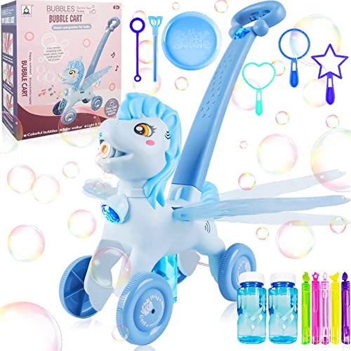 Image of Bubble Machine Blower Blaster Lawn Mower Maker Blue Toy Fun Portable Handheld Operate Automatic Battery Electric Outdoor Summer Birthday Best Gift Light for Toddler Boy Girl Kid 1 2 3+ Year Old
