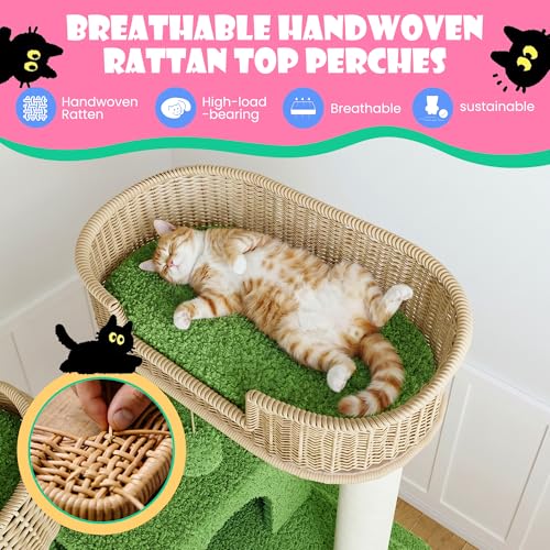Árbol para Gatos SHA CERLIN 74'' Verde con Rattan y Sisal miniatura 3