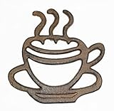 Aunt Chris' Products - Heavy Cast Iron - Steamy Hot Coffee Trivet - Shaped Like A Tea Cup - Use Indoor Or Outdoors - Great Kitchen Accent For Hot Teapots Or Dishes!