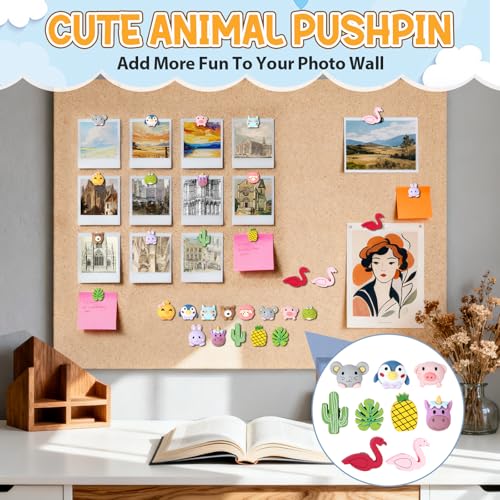 40 Stück Pinnadeln, 15 Stil Bunte Tier Reißzwecken mit 2 Transparente Box, Mini Niedliche Reißnägel, Dekorative Reisszwecken für Fotos, Wand Karten, Korkwand, Weiße Tafel