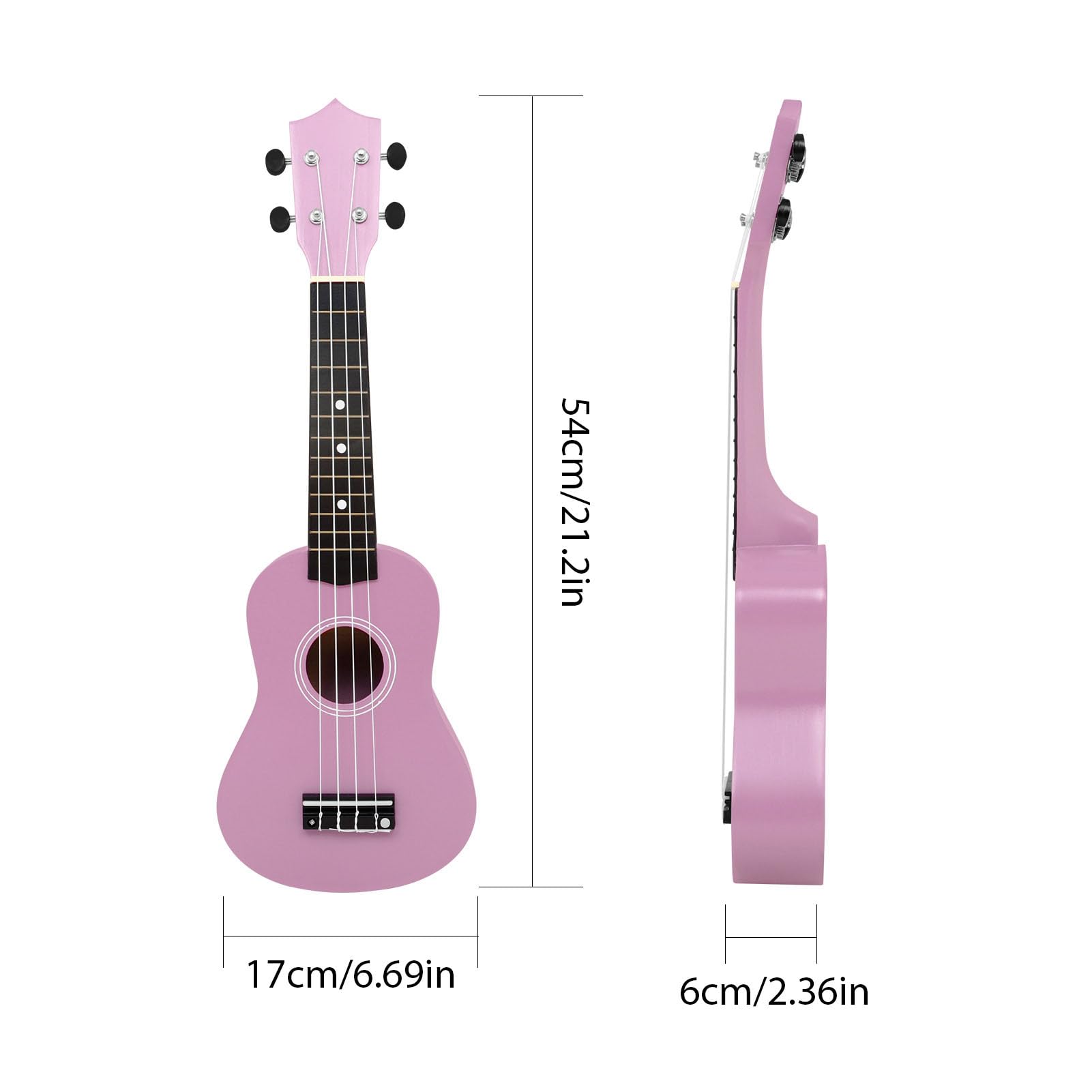Generic Bunte 21-Zoll-Ukulele für Anfänger mit Stimmgerät, Kapodaster, Plektren und Gigbag, Lindenholz-Ukulelen-Starterset für Erwachsene und Kinder (PINK)