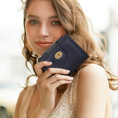 Women Wallet, PU Leather Bifold Wallet for Women, Fashion Zipper Pocket Wallet Card Holder with Lock Buckle (Black) 7