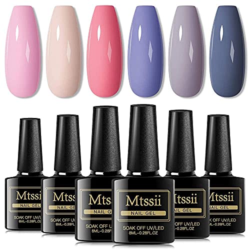 UV Nagellack, MTSSII 6 Farben Gel Nagellack Set, Rosa Grau Lila Farbe Shellac Set Gellack, Nailart Salon Design…