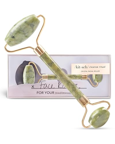 Kitsch Rodillo de jade para cara Rodillo de jade real Rodillo facial de cristal para la piel envejecida Regalo de vacaciones Rodillo de ojos