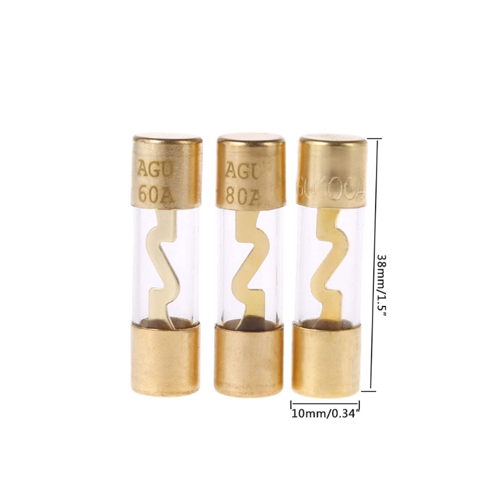 5 szt. pozłacane szkło AGU bezpieczniki pakiet bezpieczników wzmacniacz samochodowy audio wzmacniacz 60/80/100 AMP (kolor: 60 AMP)